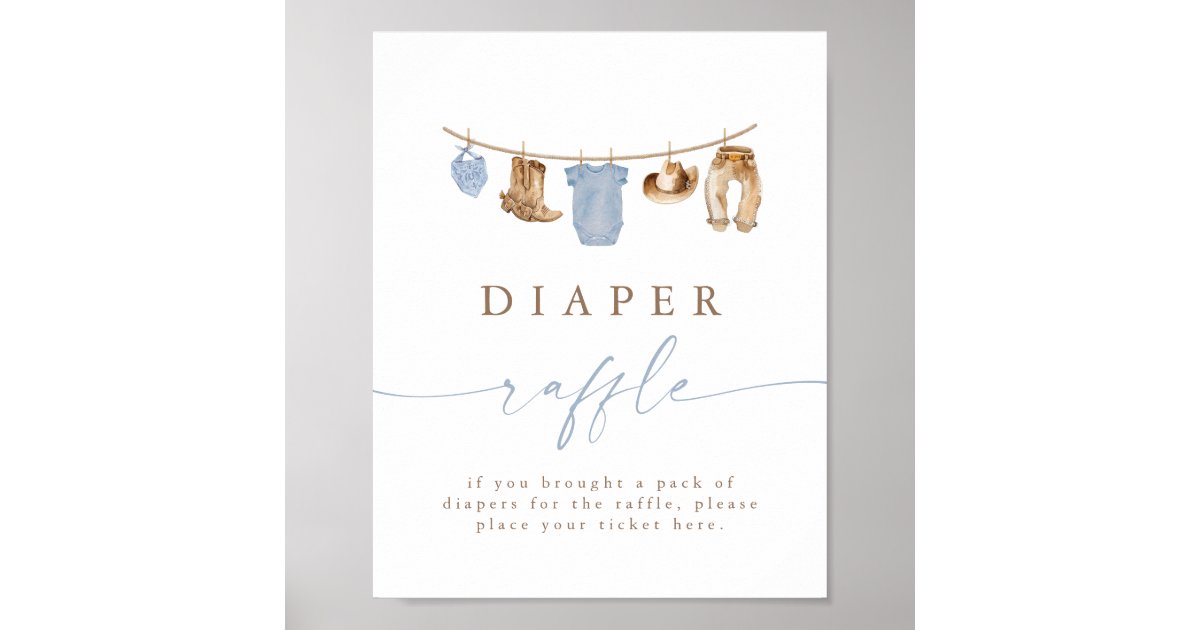Clothes Line Raffle Blue Cowboy Clothesline Diaper Raffle Poster | Zazzle