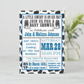Blue Cowboy Cowprint Baby Shower invitations (Standing Front)