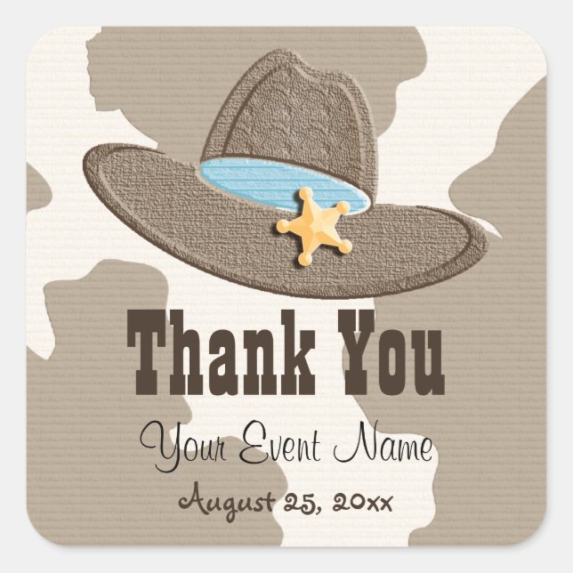 Blue Cowboy Hat Favor Labels Stickers (Front)