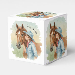 Blue Cowboy Kissing a Horse Birthday Party Favor Boxes