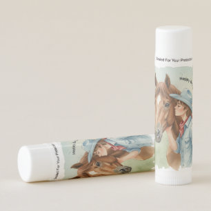 Blue Cowboy Kissing a Horse Birthday Party Favor Lip Balm