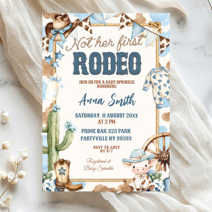 Blue Cowboy Not Her First Rodeo Baby Sprinkle Invitation