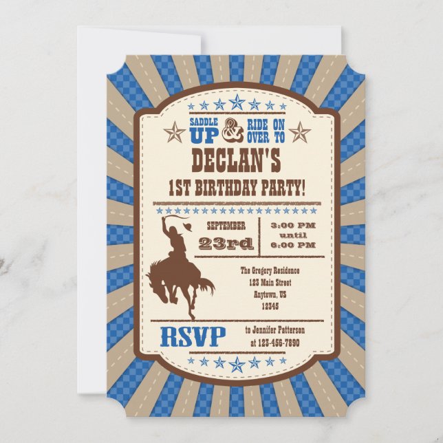 Blue Cowboy Rodeo Birthday Party Invitation (Front)