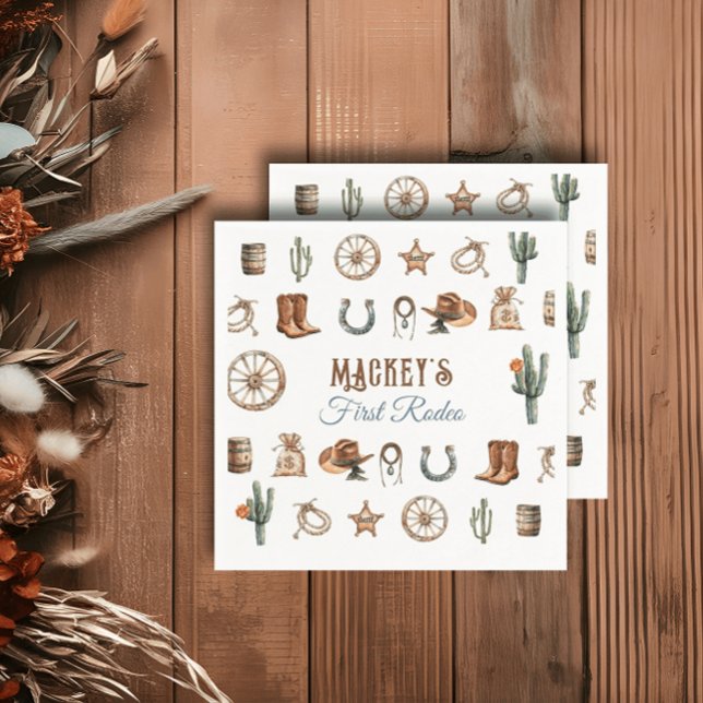 Blue Cowboy Rodeo First Birthday Wild West Napkins (Creator Uploaded)