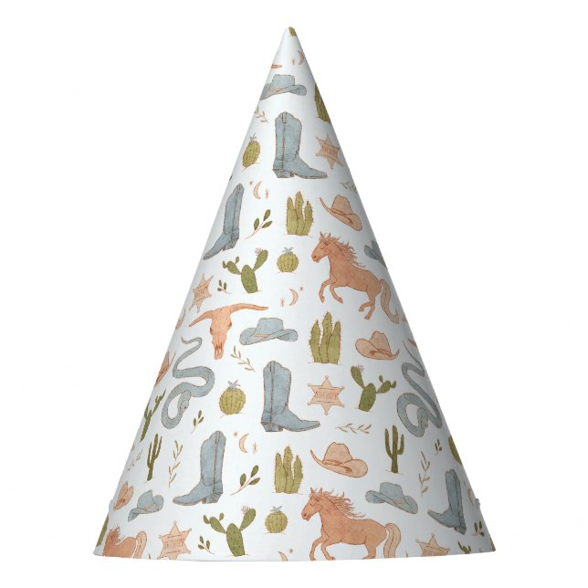 Blue Cowboy Western Birthday Party Hat (Front)