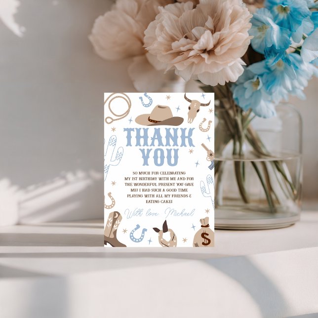 Blue Cowboy Western Thank You Card (Creator Uploaded)