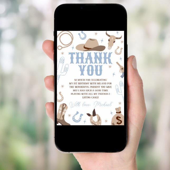 Blue Cowboy Western Thank You Card (Front Digital)