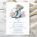 Blue Cowgirl Boots and Hat 16th Birthday Party Invitation<br><div class="desc">Invite your friends and loved ones to your 16th birthday celebration with this stylish invitation featuring blue western cowgirl boots and hat. The customizable text area in this invitation template allows you to include all the necessary details for your special birthday celebration, including the date, time, venue, and RSVP information....</div>