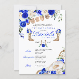 Blue Cowgirl Boots & Ropes Mariachi Quinceañera Invitation