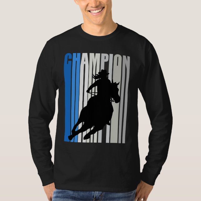 Blue Cowgirl Champion Horse Riding Barrel Racing W T-Shirt (Front)