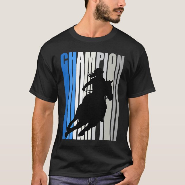 Blue Cowgirl Champion Horse Riding Barrel Racing W T-Shirt (Front)