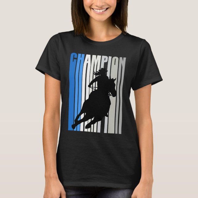 Blue Cowgirl Champion Horse Riding Barrel Racing W T-Shirt (Front)