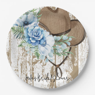 Blue cowgirl floral bridal shower  paper plates