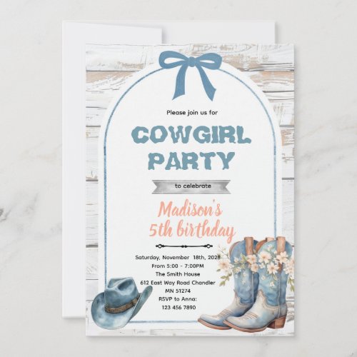 Blue cowgirl party invitation