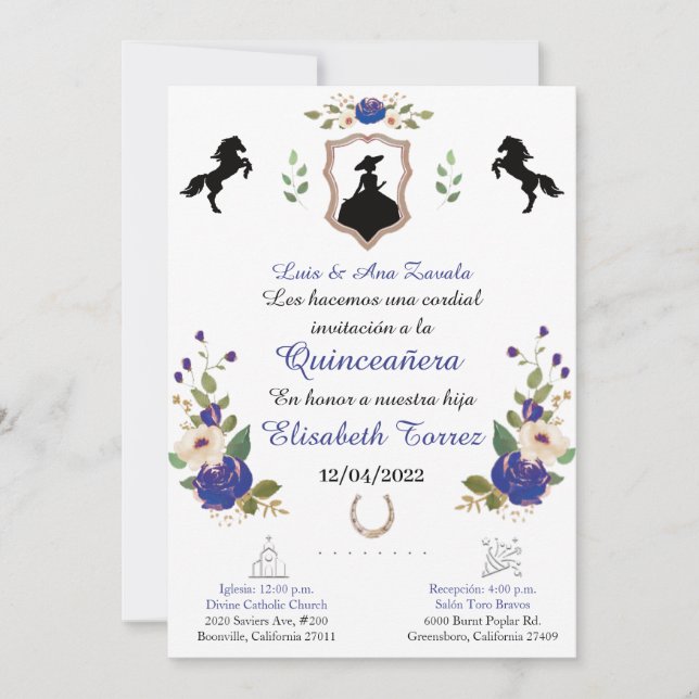 Blue ,Cowgirl Western Invitation,Quinceanera Ranch (Front)