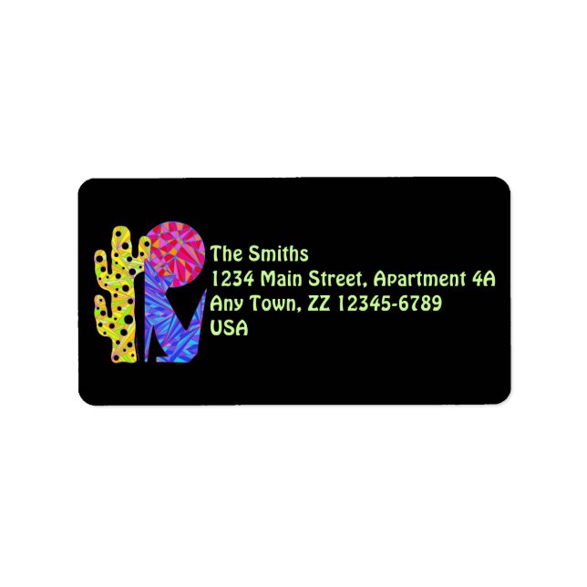 Blue Coyote Wolf Colorful Southwestern Art Label (Front)