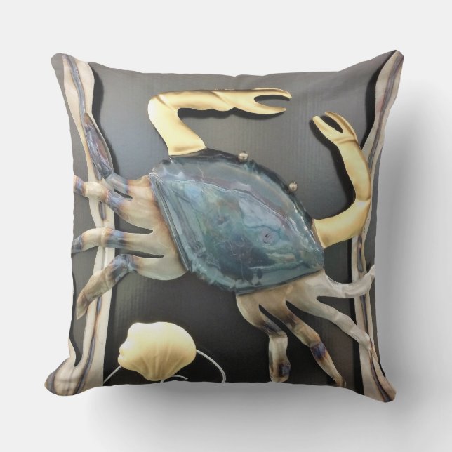 Blue Crab Abstract Art Throw Pillow (Front)
