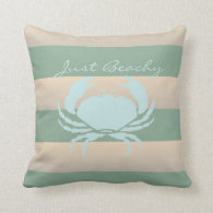 Blue crab and Beach stripe Throw Pillow