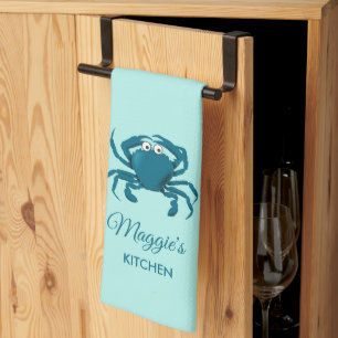 Blue Crab Beach Aqua Kitchen Towel