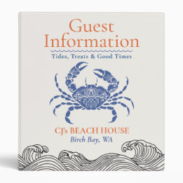 Blue Crab Beach House Guest Information 3 Ring Binder