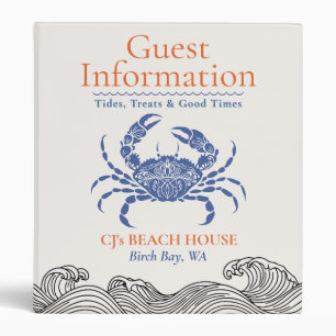 Blue Crab Beach House Guest Information 3 Ring Binder