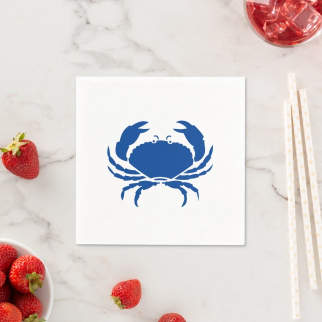 Blue crab blue & white coastal modern fun paper napkins (Insitu)