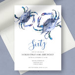 Blue Crab Boil 60th Birthday  Invitation<br><div class="desc">Do Tell A Belle's coastal crab boil 60th Birthday invitation frames your event details with a top boarder of blue watercolor crabs. A matching blue adorns the back of your invitation. A beachy chic yet modern choice for your Birthday party or beach party. Words can be changed to read 50th,...</div>