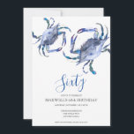 Blue Crab Boil 60th Birthday Invitation | QR code<br><div class="desc">Modern Minimal Crab Boil 60th Birthday Invitation – Digital & Beachy Chic 🦀🎉 Celebrate sixty in style with this modern and minimal 60th birthday invitation, featuring a blue watercolor crab design for a chic beach birthday celebration. 🌊 Coastal & Elegant – A refined crab boil theme with a matching blue...</div>