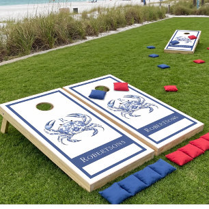 Blue Crab Coastal Nautical Monogram Cornhole Set
