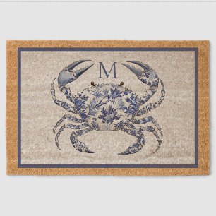 Blue Crab Coastal Nautical Monogram Fiber Doormat