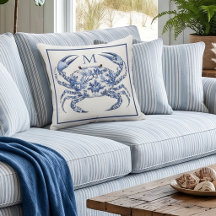 Blue Crab Coastal Nautical Monogram