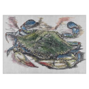 Blue Crab Decorative Glass Cutting Board by Eclectic_Ramblings at Zazzle