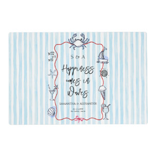 Blue Crab Doodle Beach Coastal Destination Wedding Placemat