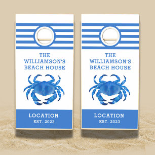 Blue Crab Family Name Beach House Cornhole Set