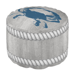 Blue Crab Grey Dock Wood Ropes Pouf