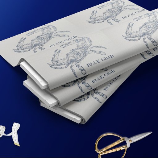 Blue Crab Illustration Fabric