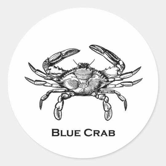 Blue Crab Logo (black and white) Classic Round Sticker | Zazzle.com