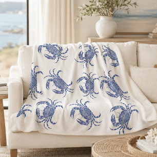 Blue Crab Mandala Coastal Nautical Sherpa Blanket