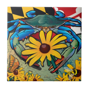 Blue Crab Maryland Black-eyed Susan Ceramic Tile