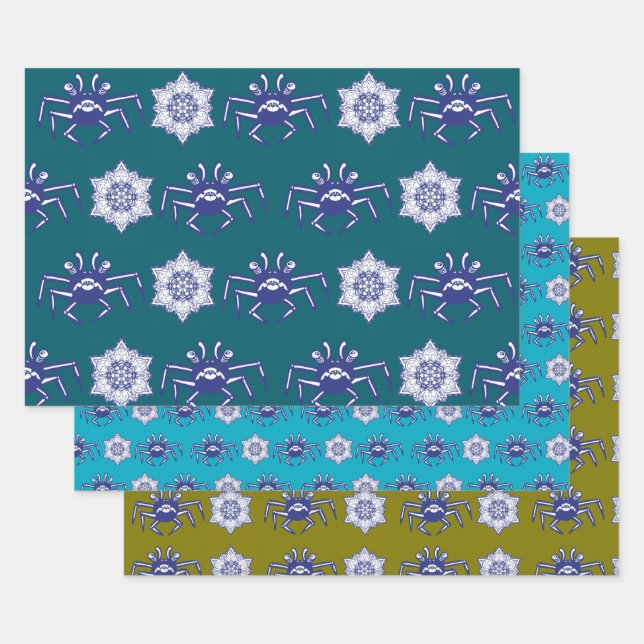 Blue Crab Monster Design Wrapping Paper Sheets (Set)