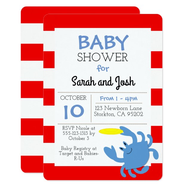 Blue Crab Nautical Baby Shower Invitation