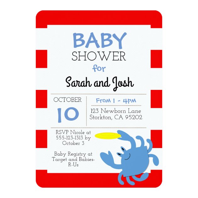Blue Crab Nautical Baby Shower Invitation