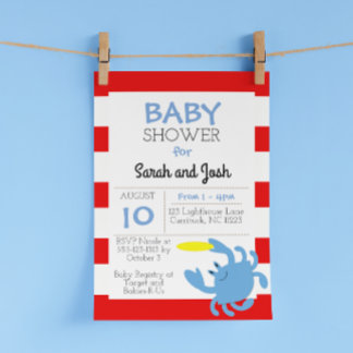 Blue Crab Nautical Baby Shower Invitation