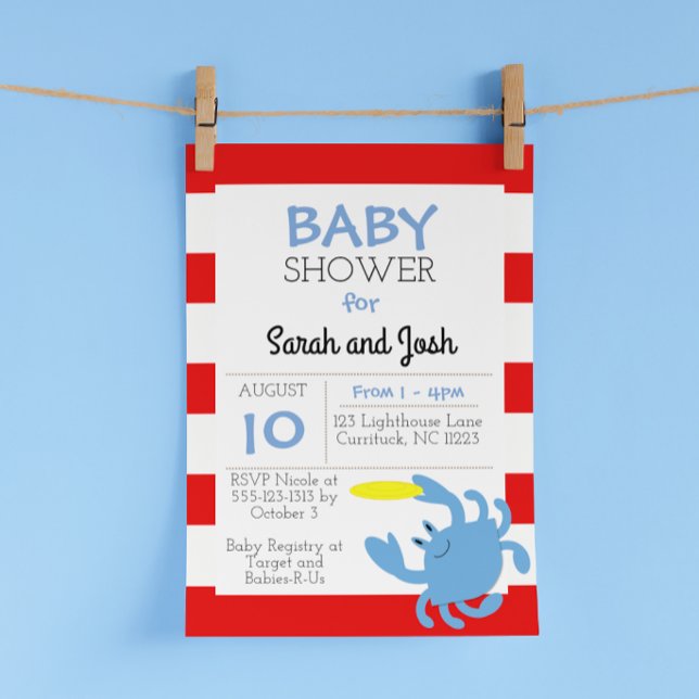 Blue Crab Nautical Baby Shower Invitation (Creator Uploaded)