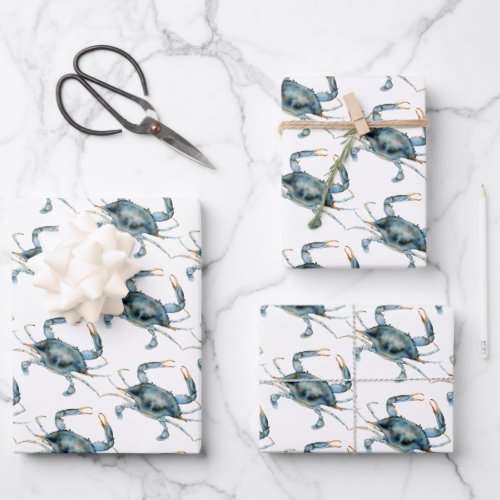 Blue Crab Nautical Delights Pattern Wrapping Paper Sheets
