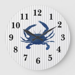 Blue Crab Nautical Stripe Large Clock