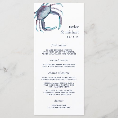 Blue Crab  Nautical Wedding Menu Card