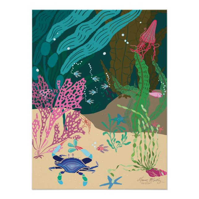 Blue Crab Ocean Garden 20" x 26.67" Poster (Front)