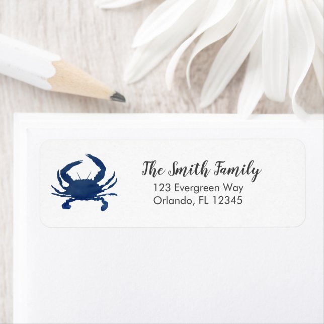 Blue Crab Ocean Painting Art Address Label (Insitu)
