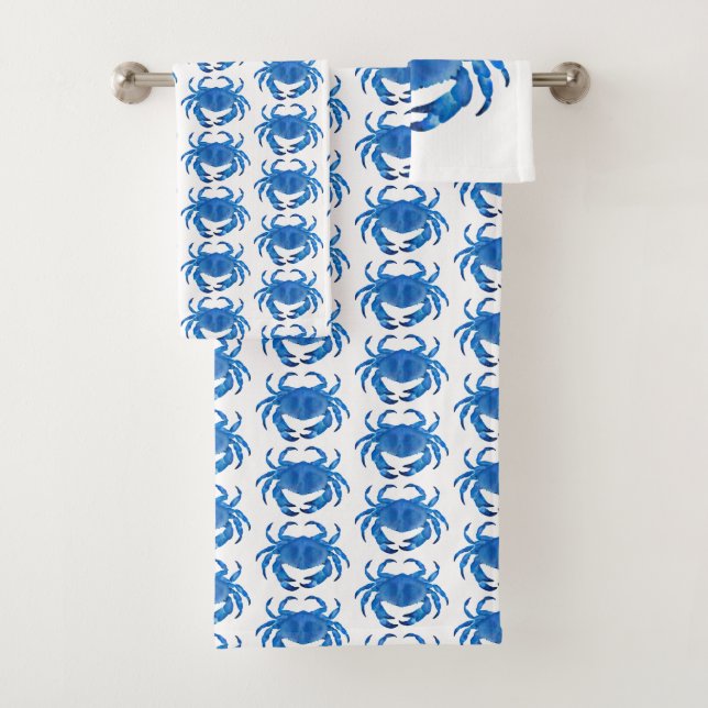 Blue Crab Ocean pattern Bath Towel Set (Insitu)